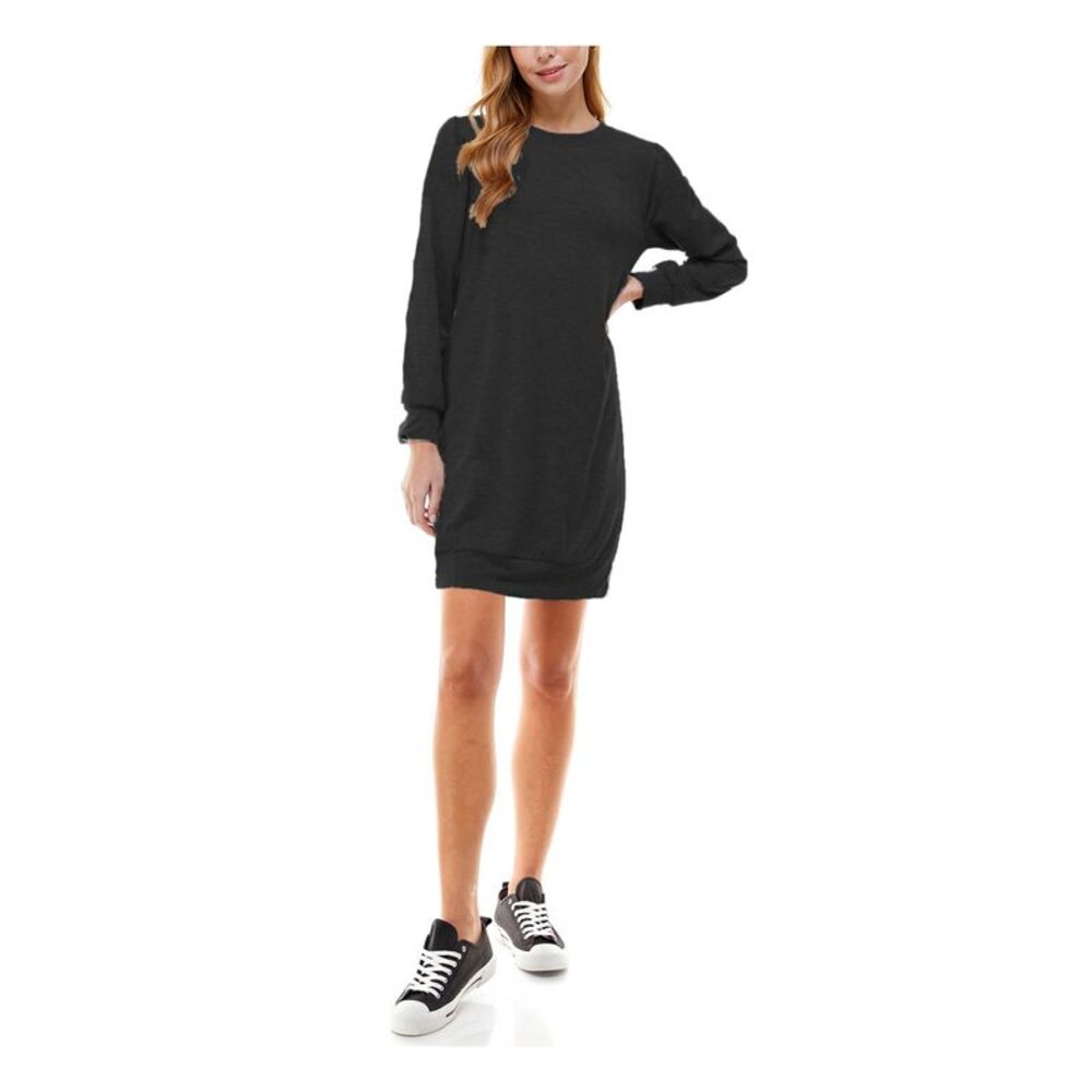 KINGSTON GREY Womens Long Sleeve Crew Neck Mini Shirt Dress